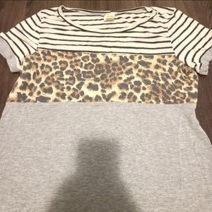 7th Ray Striped and Leopard Print Short Sleeve Tshirt